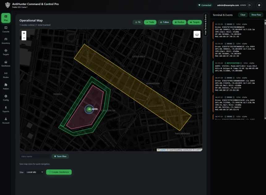 Geofence creation and alarm configuration