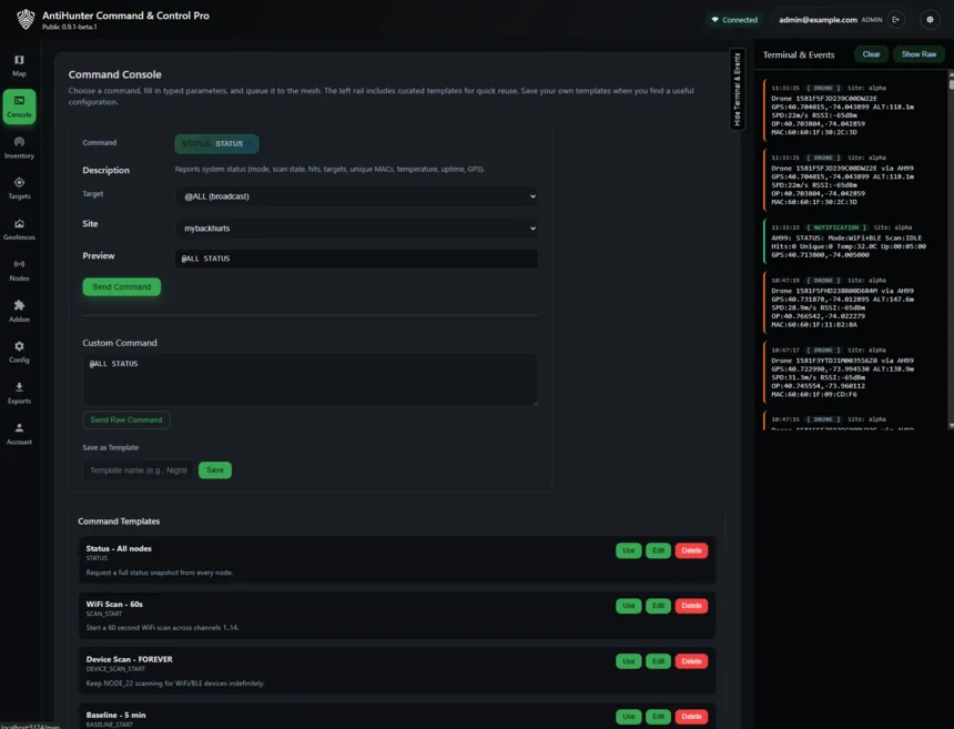 Command console for launching detection workflows